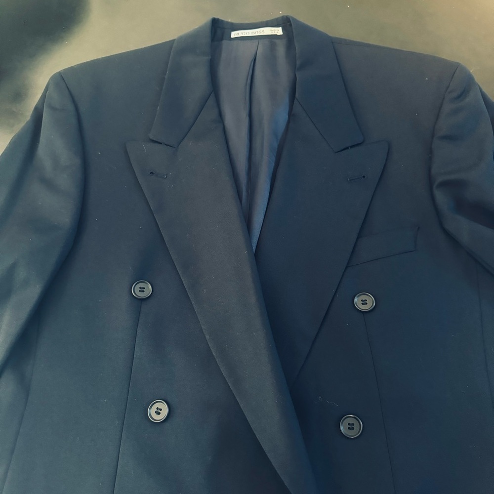 BOSS HUGO BOSS “Al Capone” Double Breasted Blazer Sport Coat Pure New Wool Blue - Picture 15 of 16